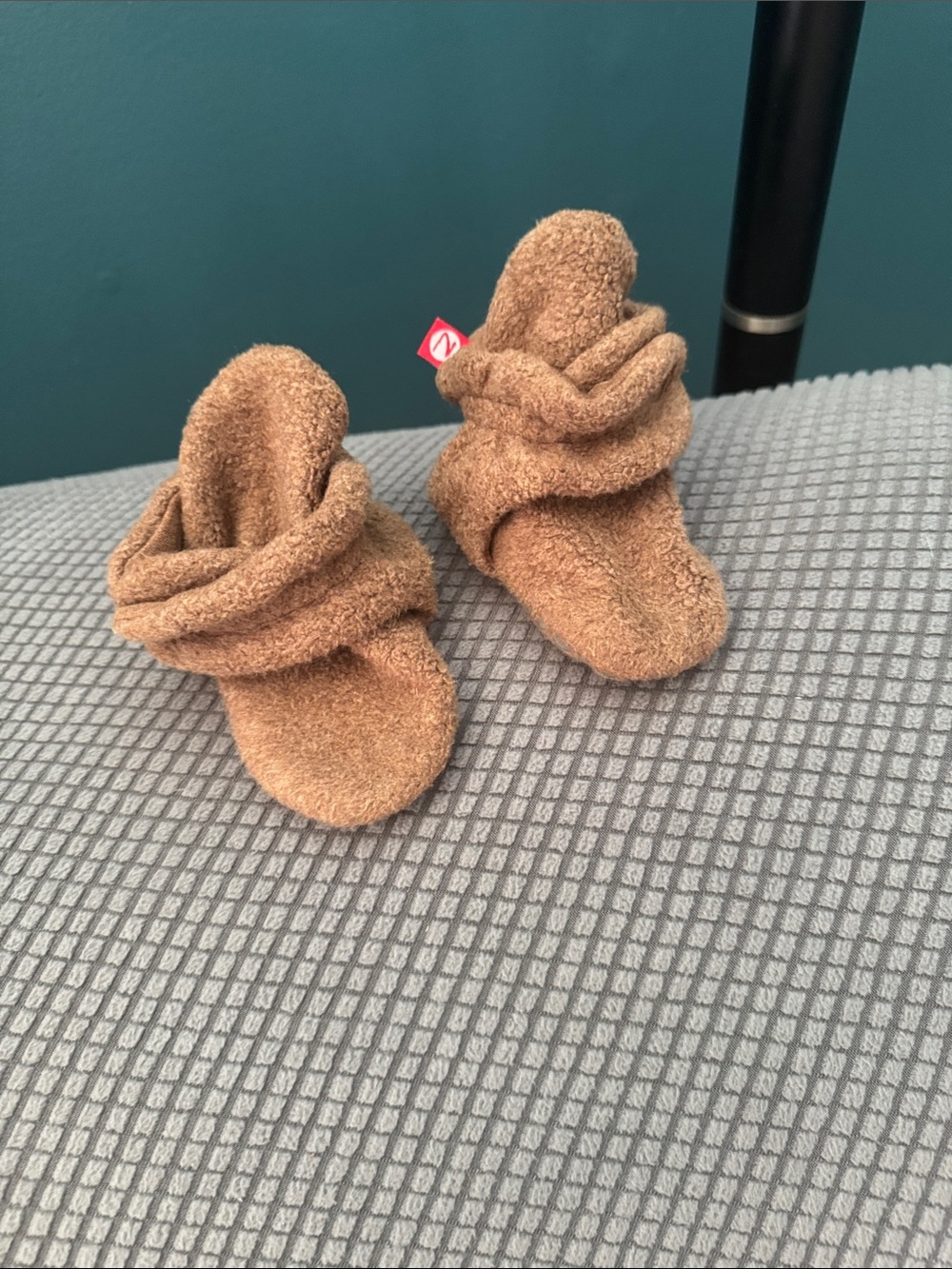 Zutano Brown Plush Baby Booties. Size 12 Months. Gently Used Condition.